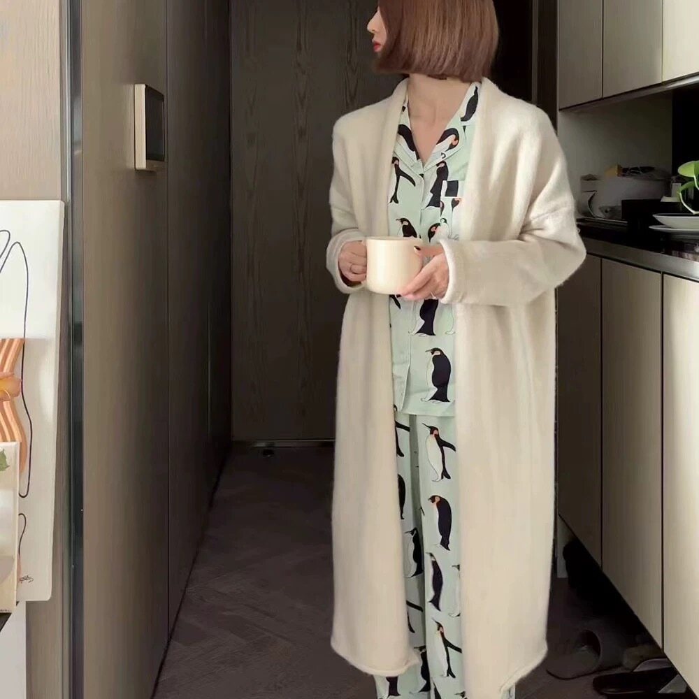 出口订单高档仿丝冰岛丝可爱企鹅睡衣/家居服套装