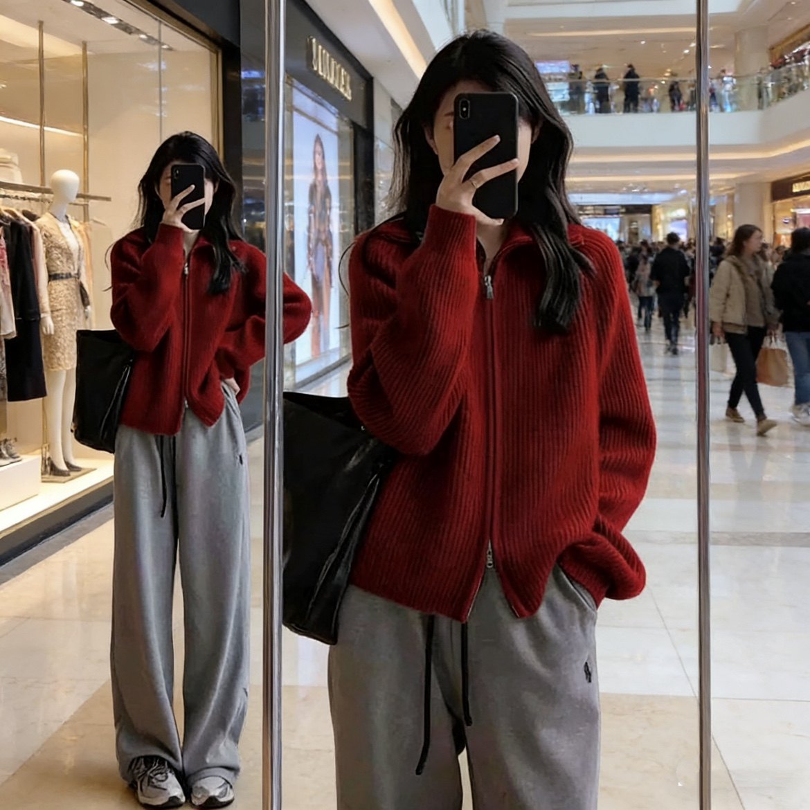 日系复古立领拉链针织开衫女秋冬新款宽松慵懒风百搭毛衣外套上衣