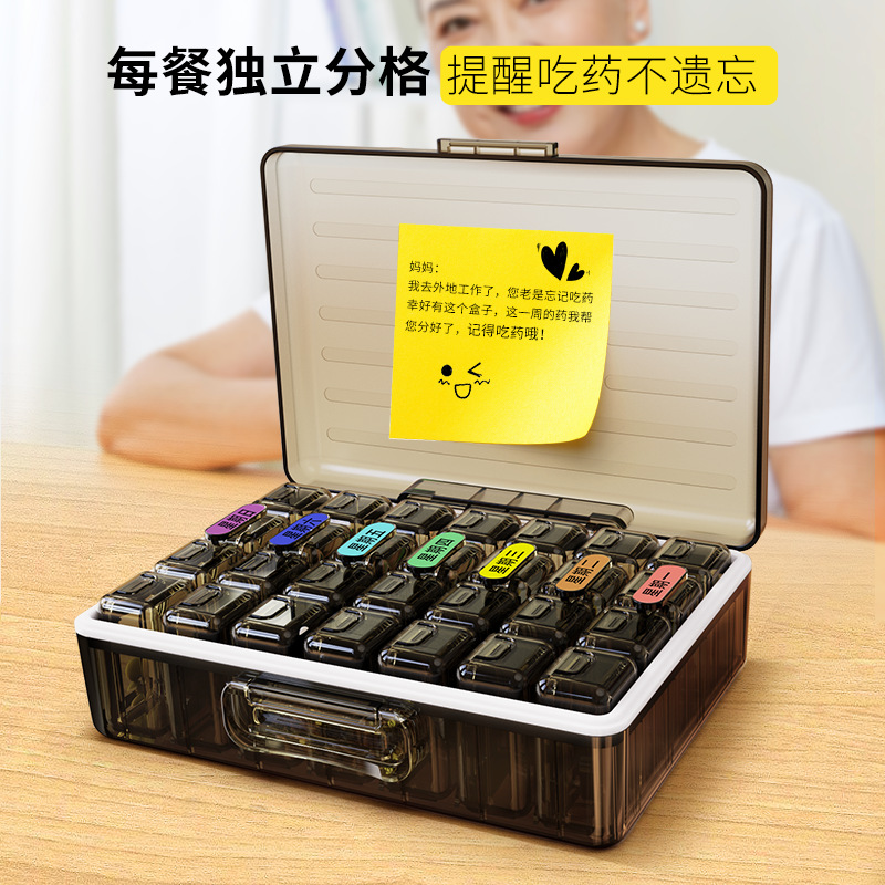 日本药盒一周七天分药器迷你装药吃药提醒药品药物随身便携分装盒-封面