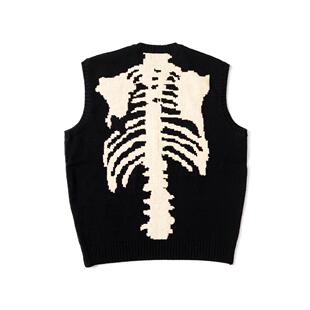 kapital vintage平田复古古着肋骨骨头套头针织衫黑色马甲背心