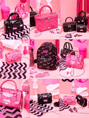 名创优品miniso芭比系列甜酷双肩包果冻包小香风菱格斜挎包化妆包