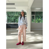 白色 Softruler 晴蓝 家居裤 粉色 匹马棉捏褶花边腰头休闲四季