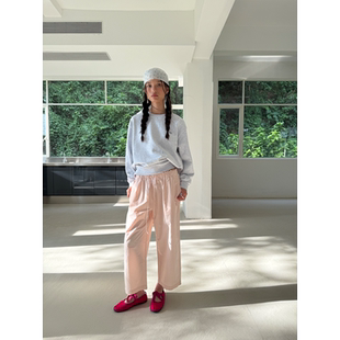 Softruler 匹马棉捏褶花边腰头休闲四季家居裤 晴蓝/白色/粉色