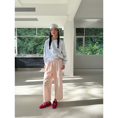 Softruler 匹马棉捏褶花边腰头休闲四季家居裤 晴蓝/白色/粉色