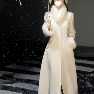 富家千金时尚气质毛呢外套设计感毛领中长款大衣