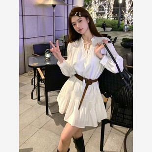 時尚 小個子白色連衣裙子女2025新款 巨好看長袖 短裙 秋氣質(zhì)穿搭法式