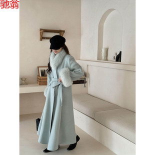 T8Y高级感狐狸毛领千金风双面羊毛绒大衣女秋冬季中长款气质毛呢