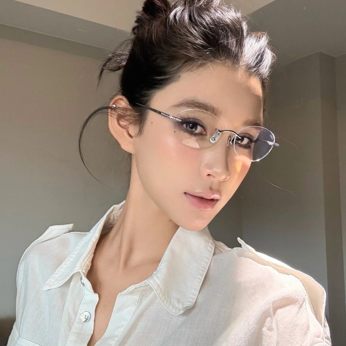 保罗雷朋官网郭宇欣同款小冰镜纯欲无框眼镜Fakem-mary椭圆形可配