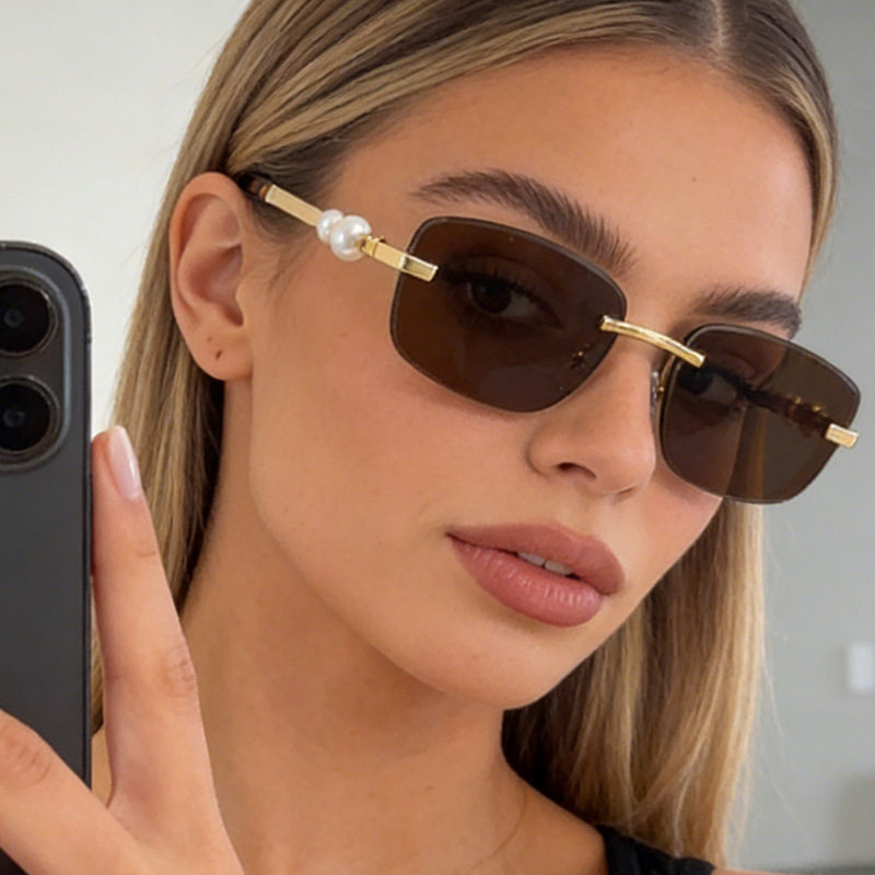 保罗雷朋官网2026新款无框ins风太阳镜金属镶珍珠镜腿高级感防紫