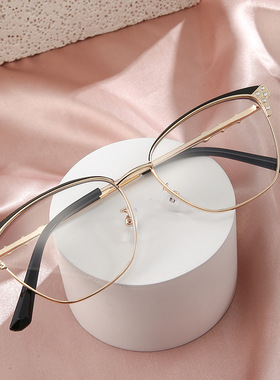 保罗雷朋官网新款金属复古时尚猫眼镶钻眼素颜网红平光镜可配近视