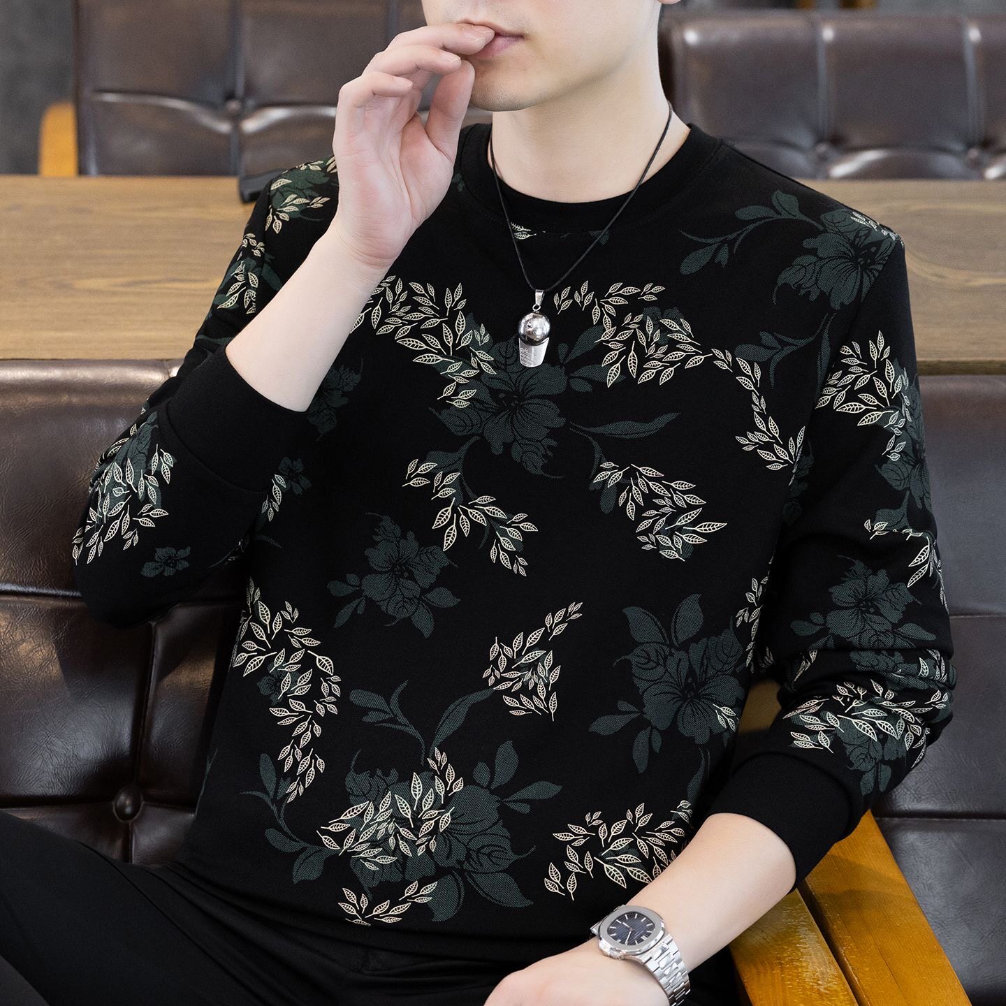 男士2026新款印花宽松圆领卫衣