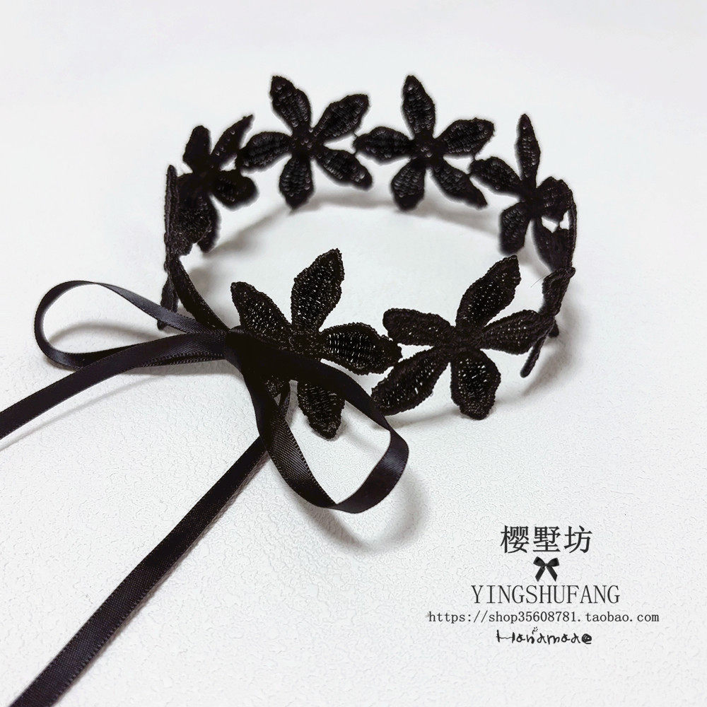 轻奢黑色蕾丝花朵choker锁骨链女