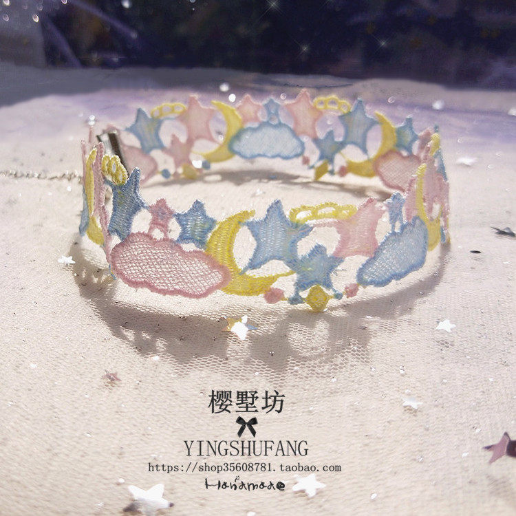 甜美少女心星星月亮云朵蕾丝项链