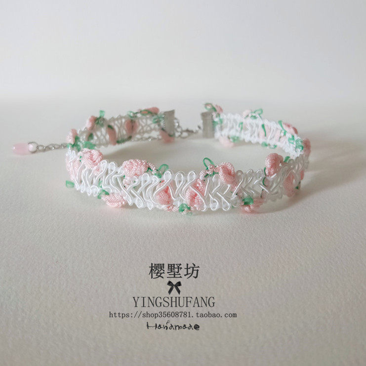 甜美郁金香花朵蕾丝项链