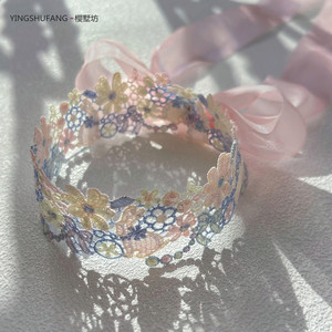 超仙气粉色飘带蝴蝶结颈带可爱兔子花朵绑带项链choker蕾丝锁骨链