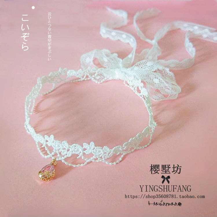 甜美蕾丝蝴蝶结系带名媛项圈复古