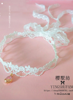甜美蕾丝蝴蝶结系带名媛项圈复古