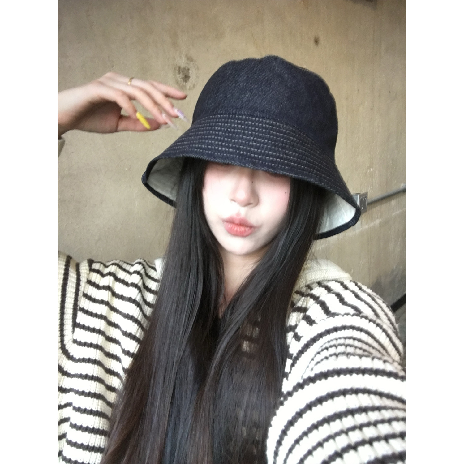 WBB双面可戴渔夫帽版型chao棒牛津日系简约牛仔纯色盆帽子显脸小