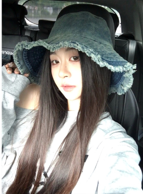 加长帽檐渔夫帽女复古水洗牛仔帽