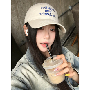 四季可戴！米白蓝字母刺绣鸭舌帽女日韩风休闲百搭2026新款棒球帽