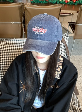 WBB美式复古鸭舌帽女水洗做旧春夏新款棒球帽百搭休闲春夏帽子潮