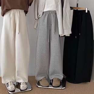 春季弯刀裤女空气层松紧裤腰松弛感慵懒风拖地长裤休闲运动裤