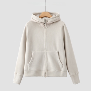 加绒宽松百搭上衣 外套女冬季 细节重塑街头美学 双开拉链连帽开衫