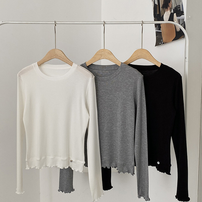 天丝羊毛亲肤设计感木耳边打底衫