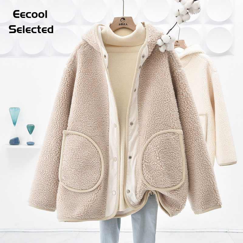 超厚皮毛一体羊羔绒女连帽外套潮