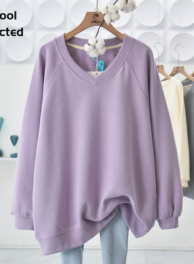 纯棉2026春季新款韩版 V领卫衣女春秋女士女款插肩袖美式爆款紫色