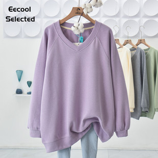 纯棉2026春季新款韩版 V领卫衣女春秋女士女款插肩袖美式爆款紫色