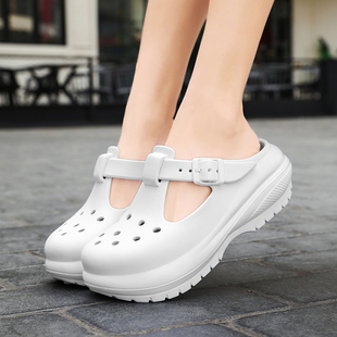 白色洞洞鞋女款夏季外穿防滑厚底增高5CM凉拖鞋女士海边沙滩凉鞋