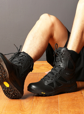 君洛克美人鱼V底作战靴士拉链战术靴黑色防滑高帮战训靴D19808
