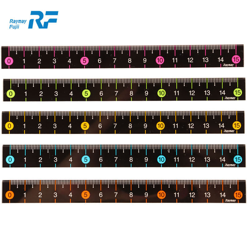 小巧黑底白色彩色刻度圆形彩底黑数字15cm学生多功能直尺2mm厚防断