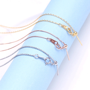 包邮925纯银项链女穿珠链渡18K黄金色锁骨链调节链闪珠针式盒子链