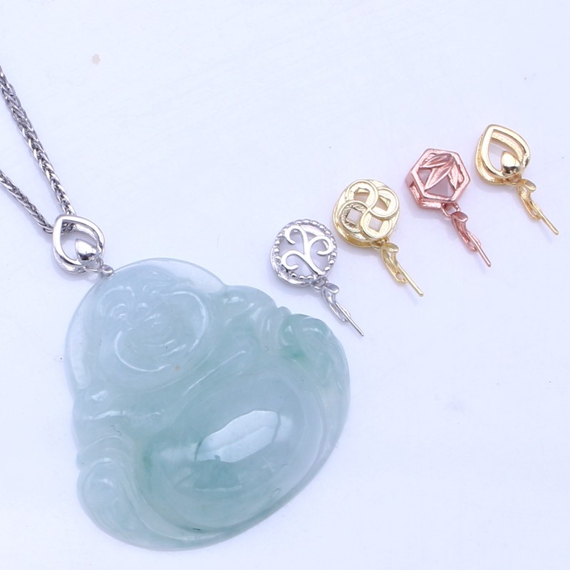 S925纯银斜孔镀18K金扣头小号迷你瓜子扣玉石翡翠镶嵌吊坠扣卡扣