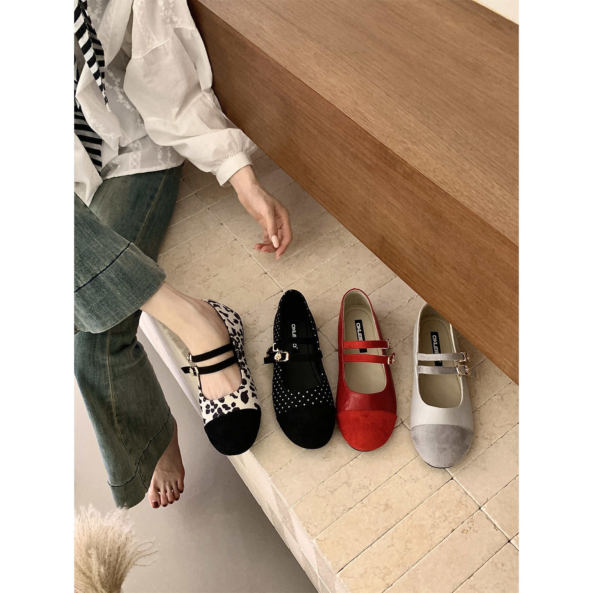 法式复古风豹纹玛丽珍鞋女2026新款双扣带平底百搭浅口圆头单鞋