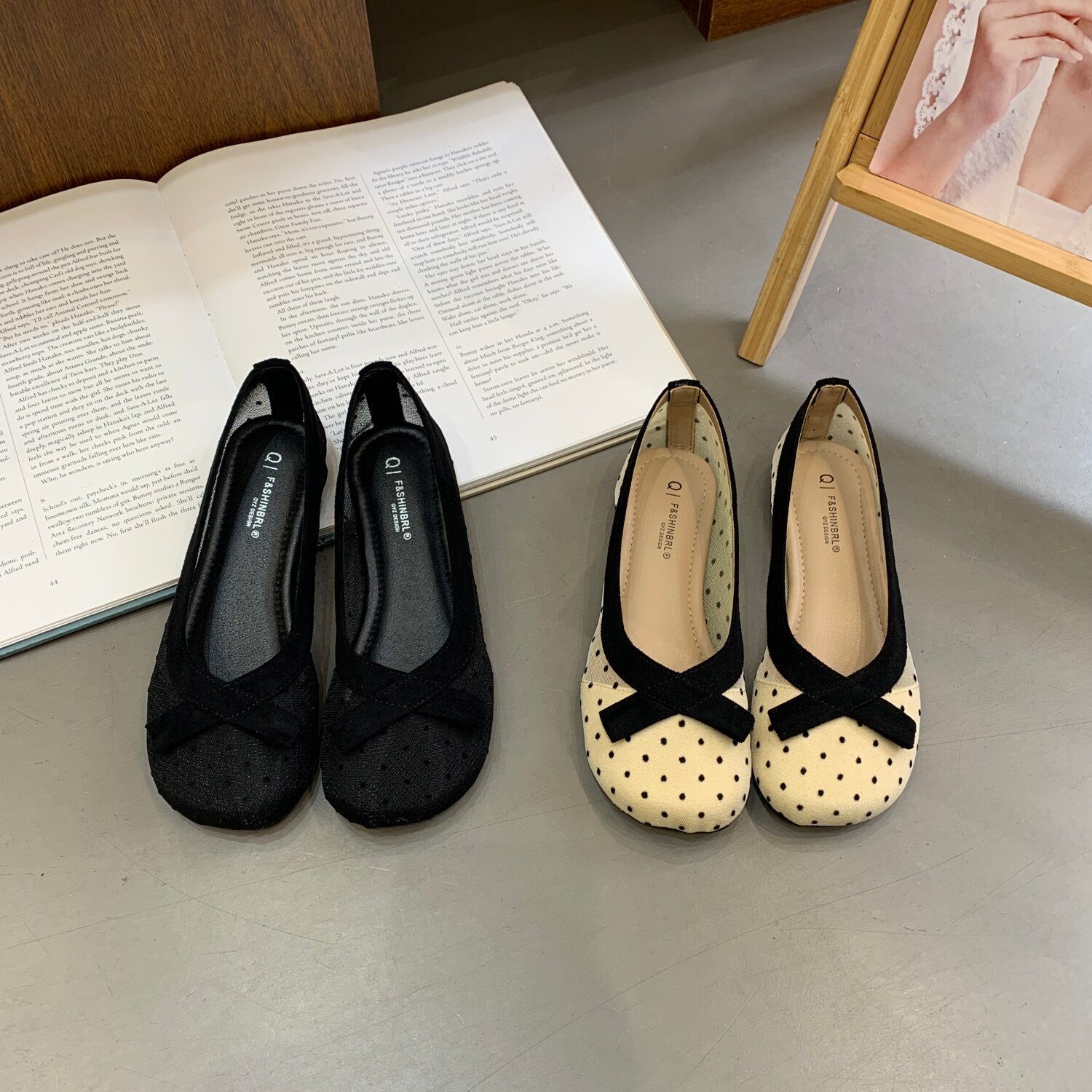 法式复古圆头网纱波点蝴蝶结平底浅口单鞋女2026春季芭蕾瓢鞋