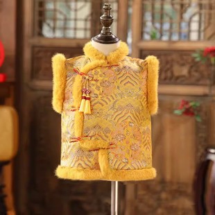 新款儿童唐装马甲中国风男童中式背心冬装宝宝过年女童新年拜年服