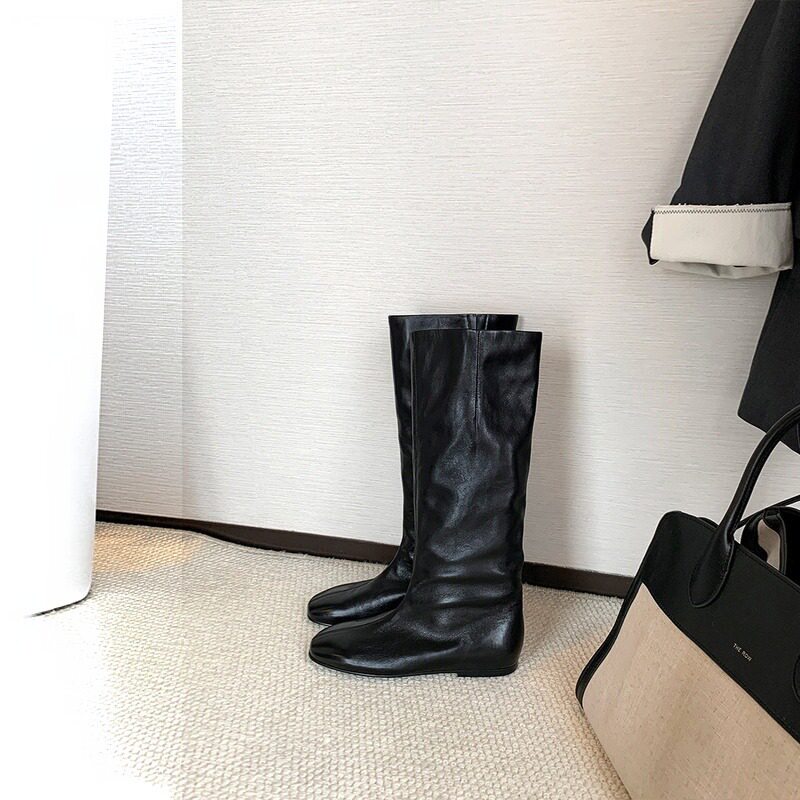 4cm内增高芭莎靴~宅女同款小个子超软不过膝方头高筒长靴女骑士靴