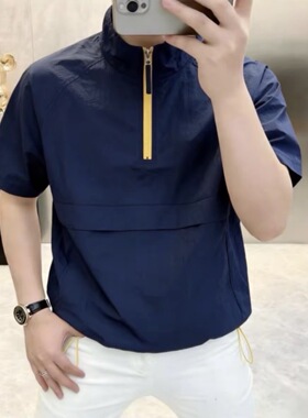 M轻奢夏季男士时尚百搭宽松半拉链速干短袖T恤上衣sy2611