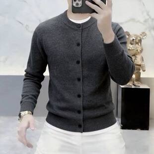 高档春季新款圆领时尚针织开衫外套男士潮流百搭毛衣男装LO610