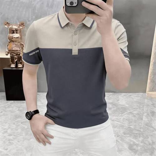 高档夏季男士新款拼色翻领短袖POLO衫时尚休闲半袖T恤男装2956