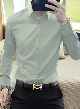 高档男士纯色长袖衬衫春季新款轻奢商务时尚休闲衬衣品质男装8809