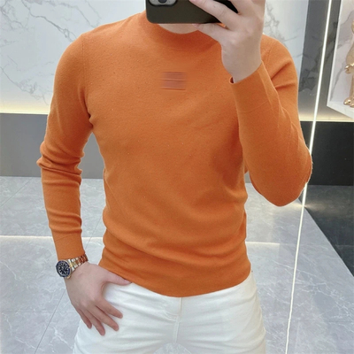 2025秋冬针织衫男轻奢新品时尚圆领毛衣纯色修身长袖打底衫百搭潮