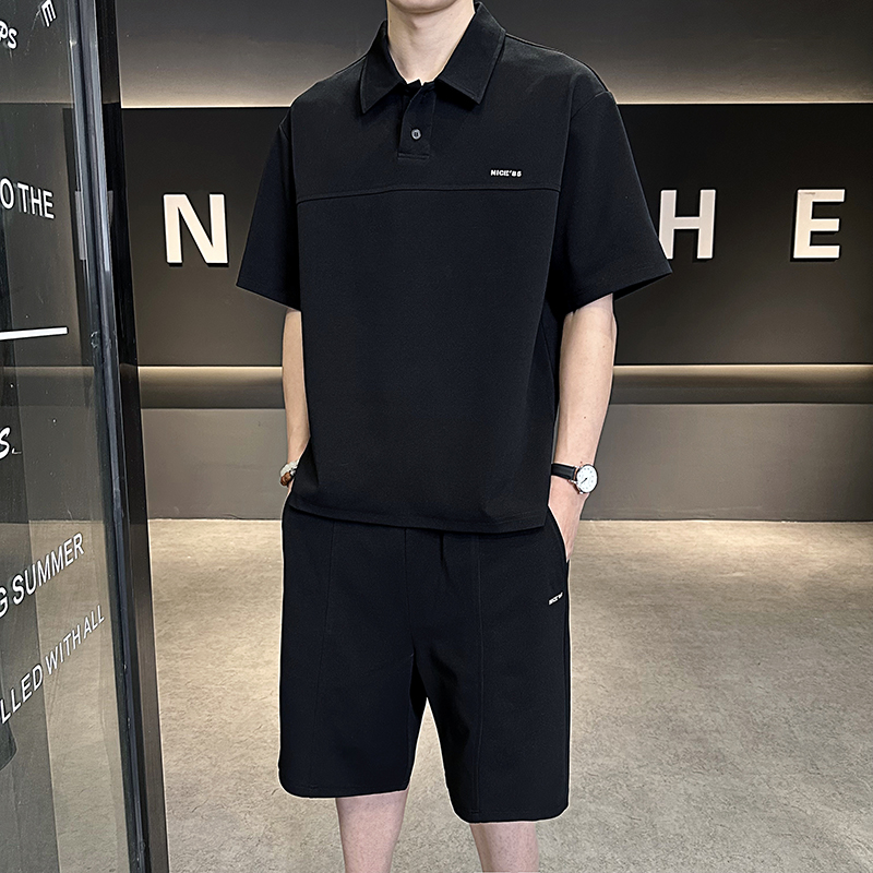夏季男生短袖套装高档运动休闲痞帅轻熟潮流宽松版