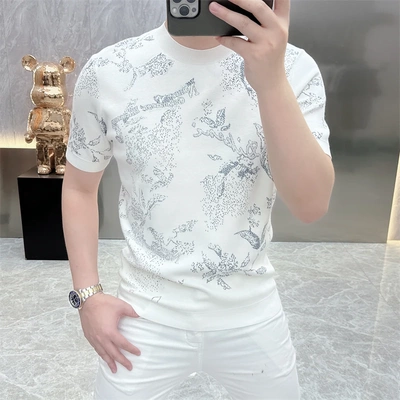 重工欧货男士圆领T恤个性百搭时尚修身短袖2025春秋季新款