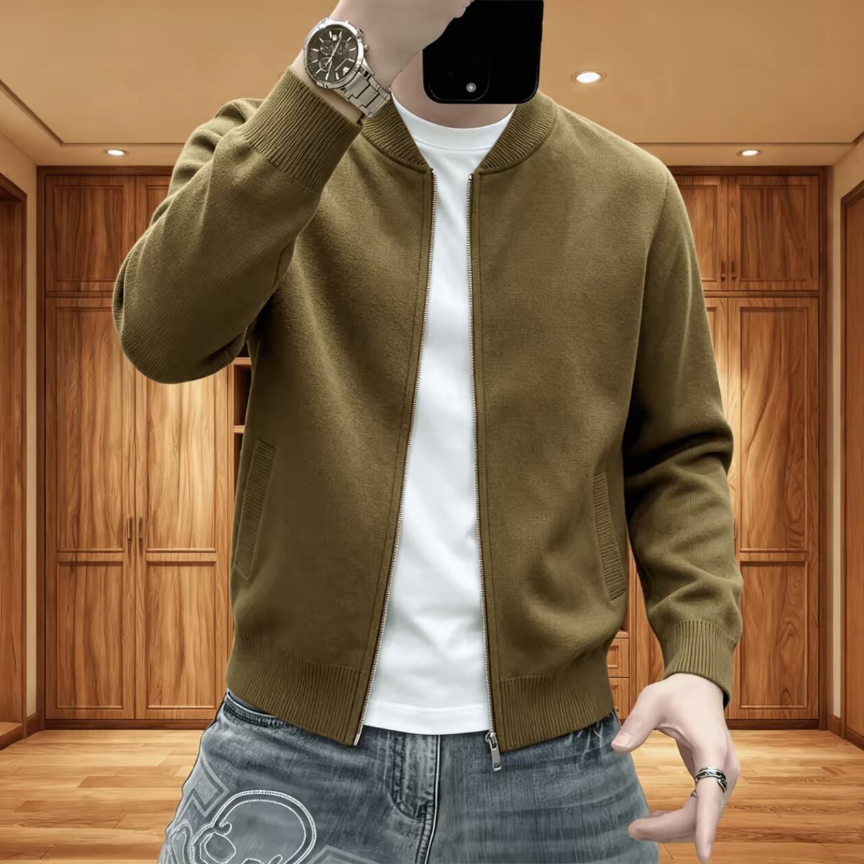 简约通勤老钱风棒球领男士针织开衫秋季新款时尚休闲百搭长袖外套