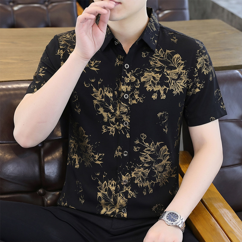 男士商务衬衫冰丝户外休闲短袖薄款宽松透气轻奢衬衣