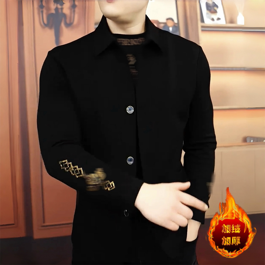 《雅绣黑绅》冬季加绒假两件卫衣时尚帅气潮流休闲修身男士长袖
